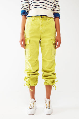 Cargo Pants With Tassel Ends in Lime