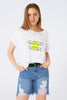 Boat Neckline Relaxed Fit T-Shirt Fluor Good Vibe Logo