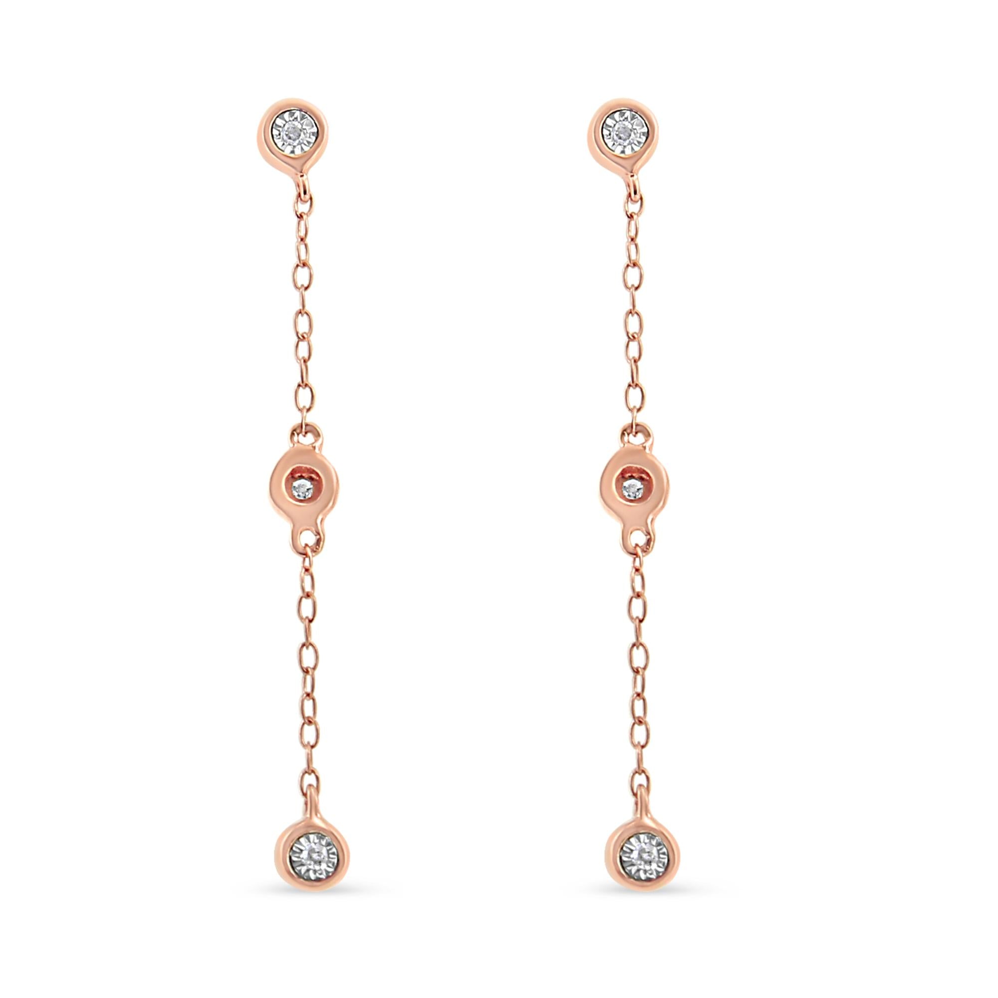 10K Rose Gold Plated .925 Sterling Silver 1/15 Cttw Diamond Dangle Earring