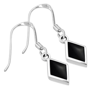 Black Onyx Rhombus Shape Silver Earrings