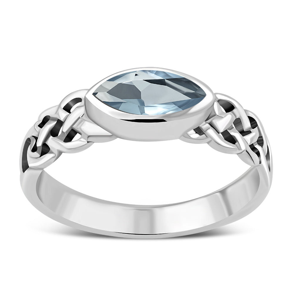 Marquise Cut Blue Topaz CZ Celtic Silver Ring