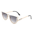 Florinda - Women Half Frame Rhinestone Round Fashion Sunglasses