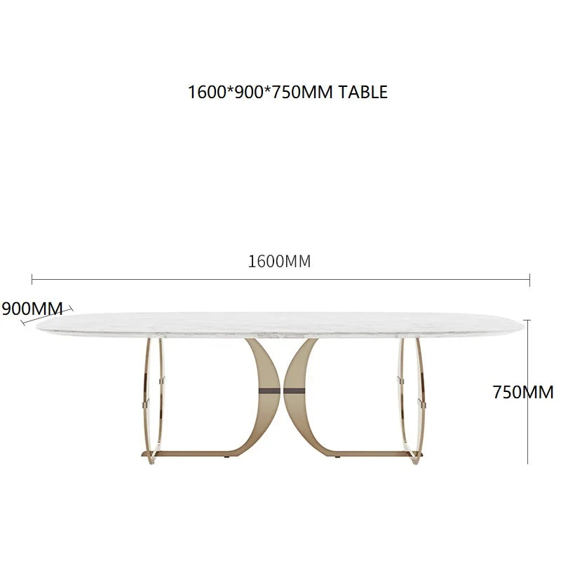 Table moderne en marbre doré italien et 6 chaises en acier inoxydable 