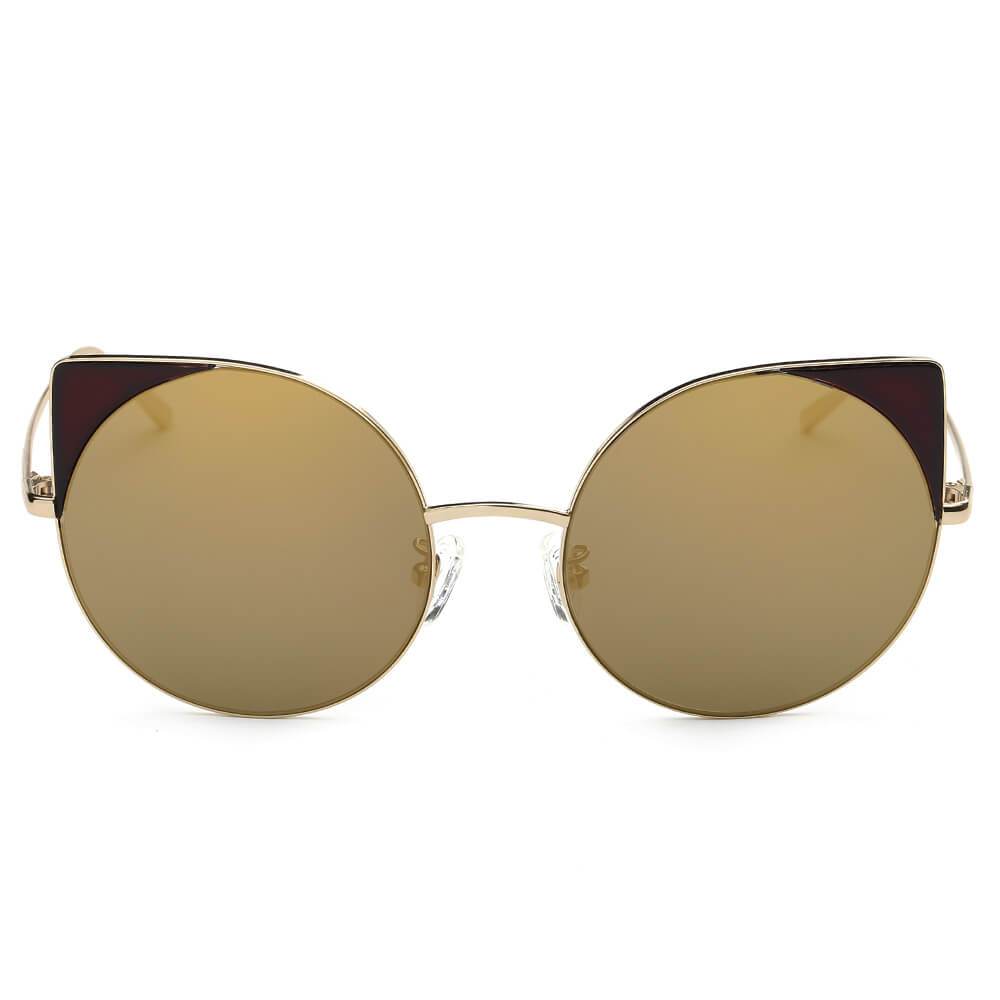 Dublin- Women Mirrored Lens Round Cat Eye Sunglasses