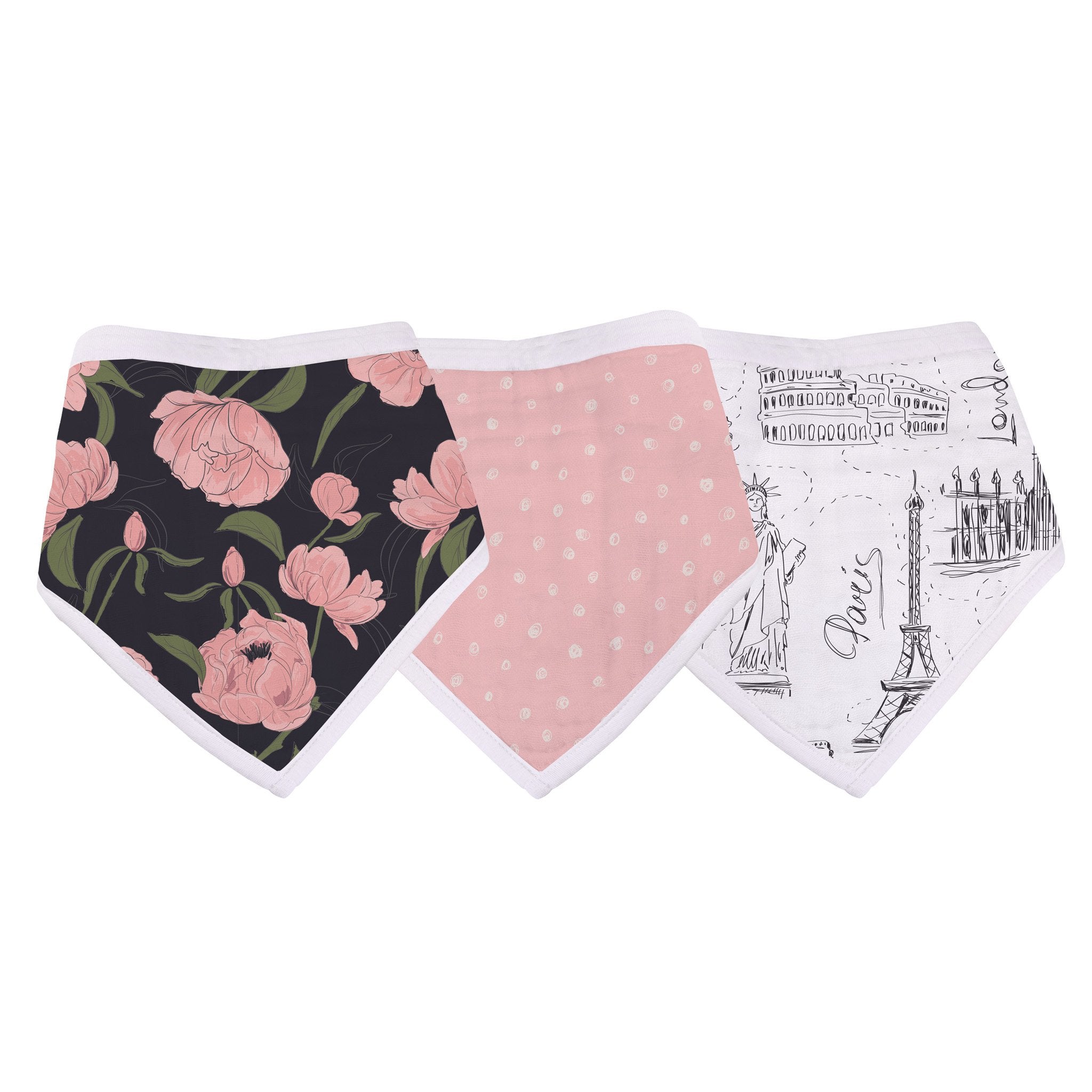 Bavoir Bandana Londres, Paris, New York - Lot de 3