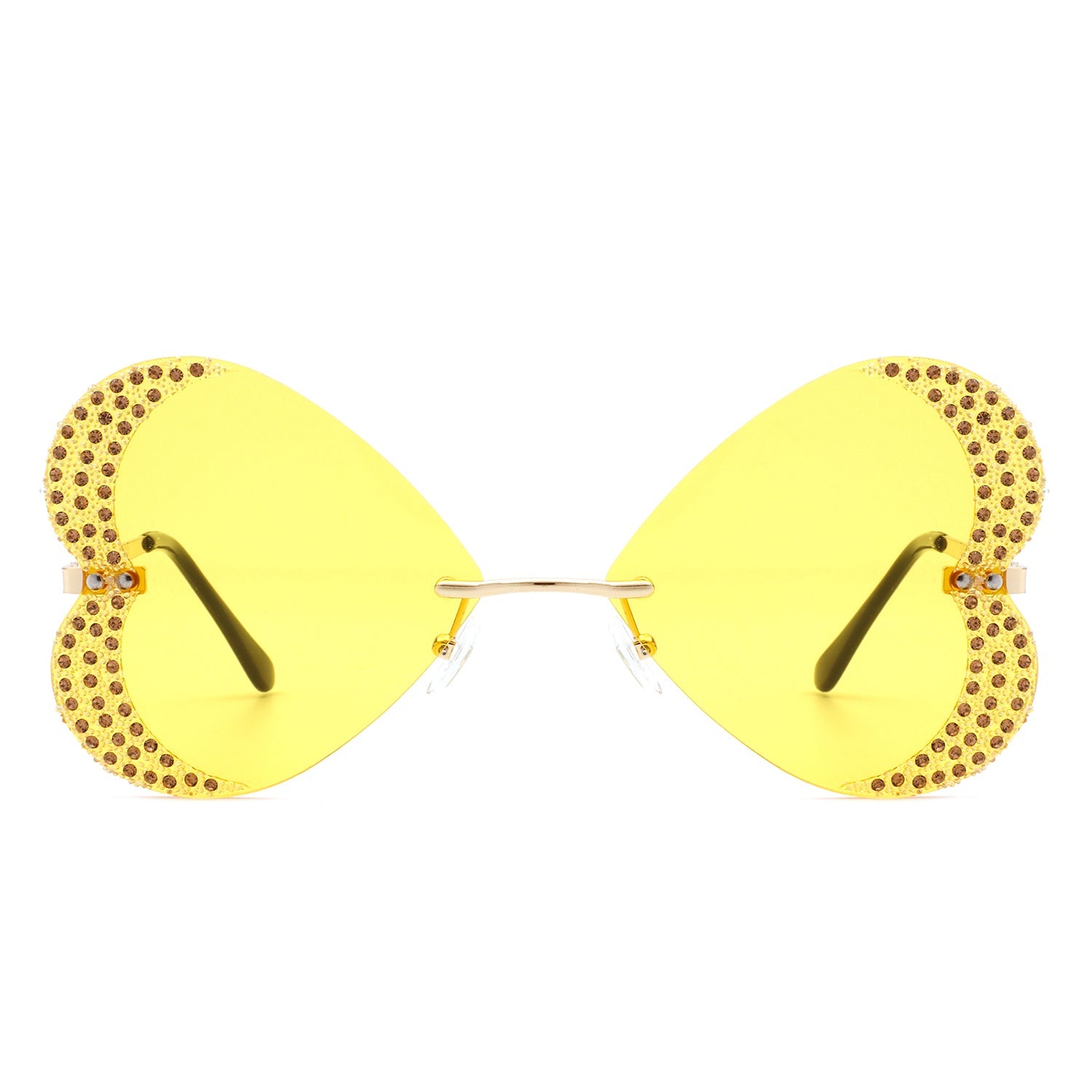 Quixotia - Rimless Butterfly Heart Shape Tinted Fashion Women Sunglasses