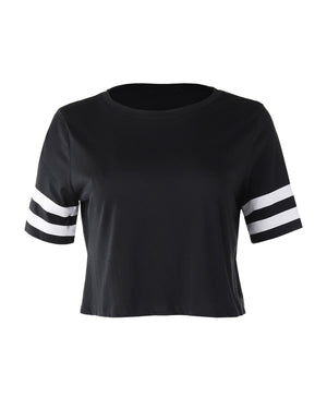 ZIMEGO  Women's Short Sleeve Crewneck Baseball Varsity Stripe Crop Top Tee