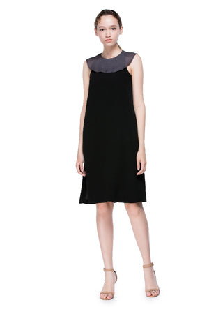 Black Midi Dress With Grey Collar