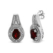 .925 Sterling Silver Diamond Accent and 8x6mm Red Oval Garnet Stud Earrings