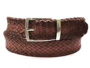 PAUL PARKMAN Ceinture en cuir tressé pour hommes marron (ID#B07-BRW)