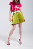 Short en satin taille haute en vert lime