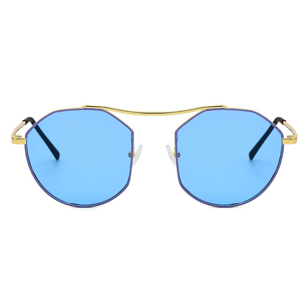 CHOCTAW - Round Tinted Geometric Brow-Bar Fashion Sunglasses