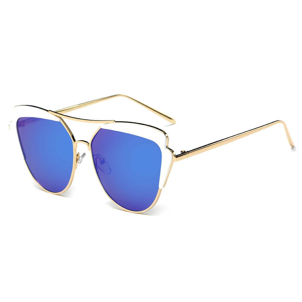 Galveston - Women's Brow Bar Mirrored Lens Cat Eye Sunglasses