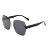 Ezernova - Oversize Square Geometric Rimless Tinted Fashion Sunglasses