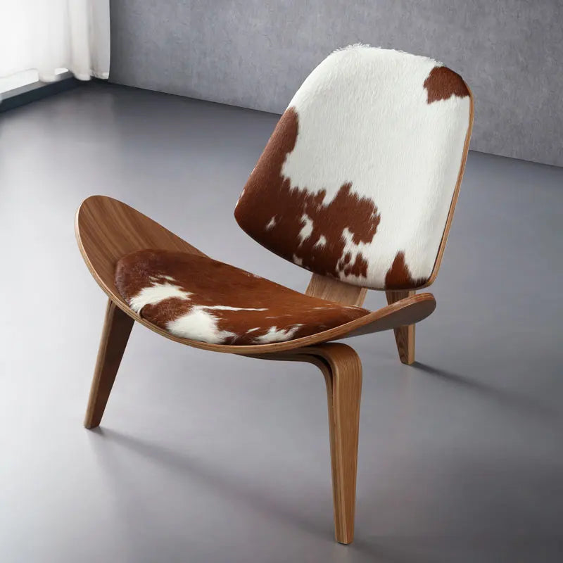 Wooden Pony Leather Upholstered Shell Shape Lounge Chair