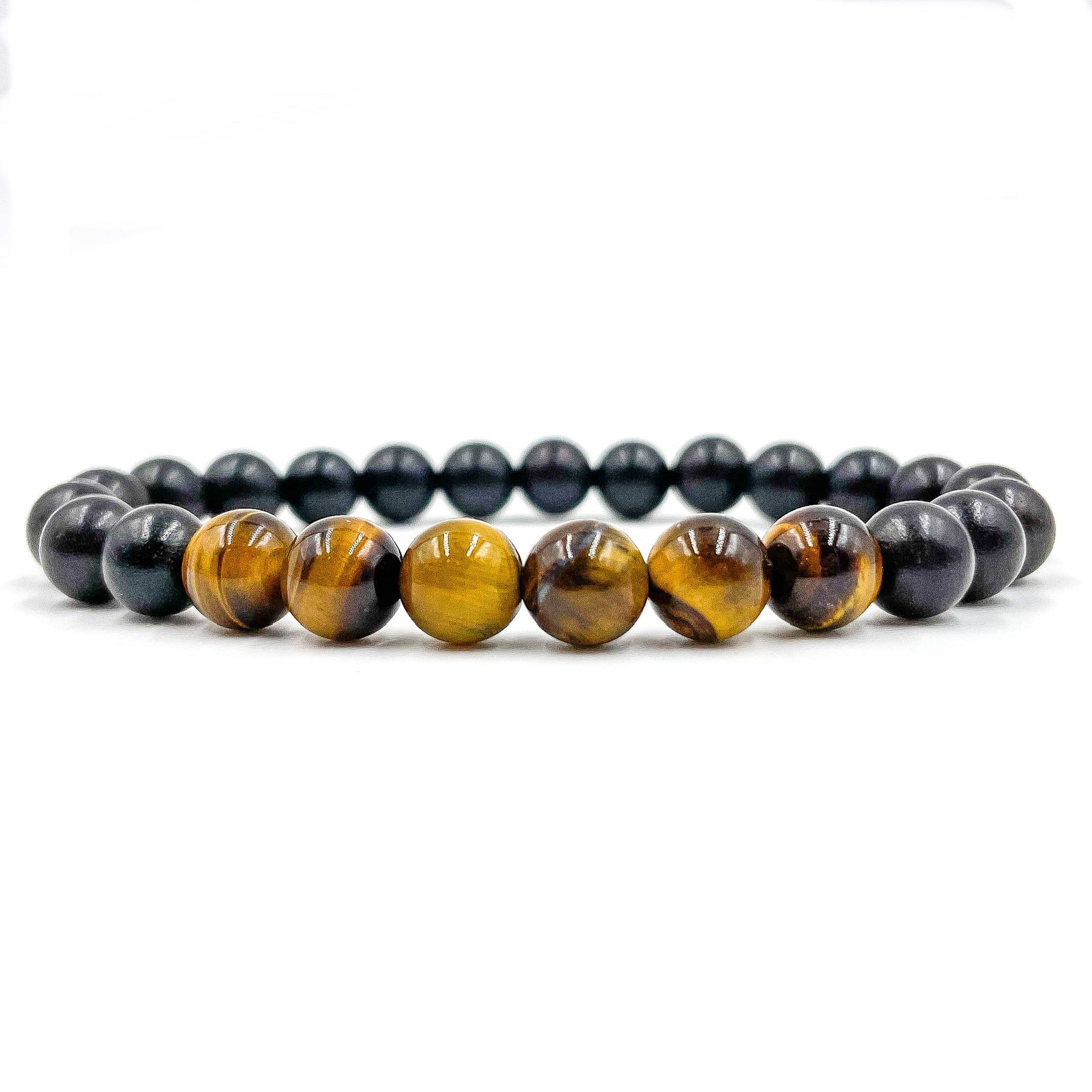 Grove - Bracelet de perles Mala en œil de tigre et bois noir d'ébène