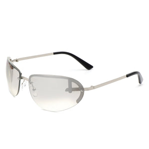 Oceandew - Retro Rimless Oval Tinted Fashion Round Sunglasses