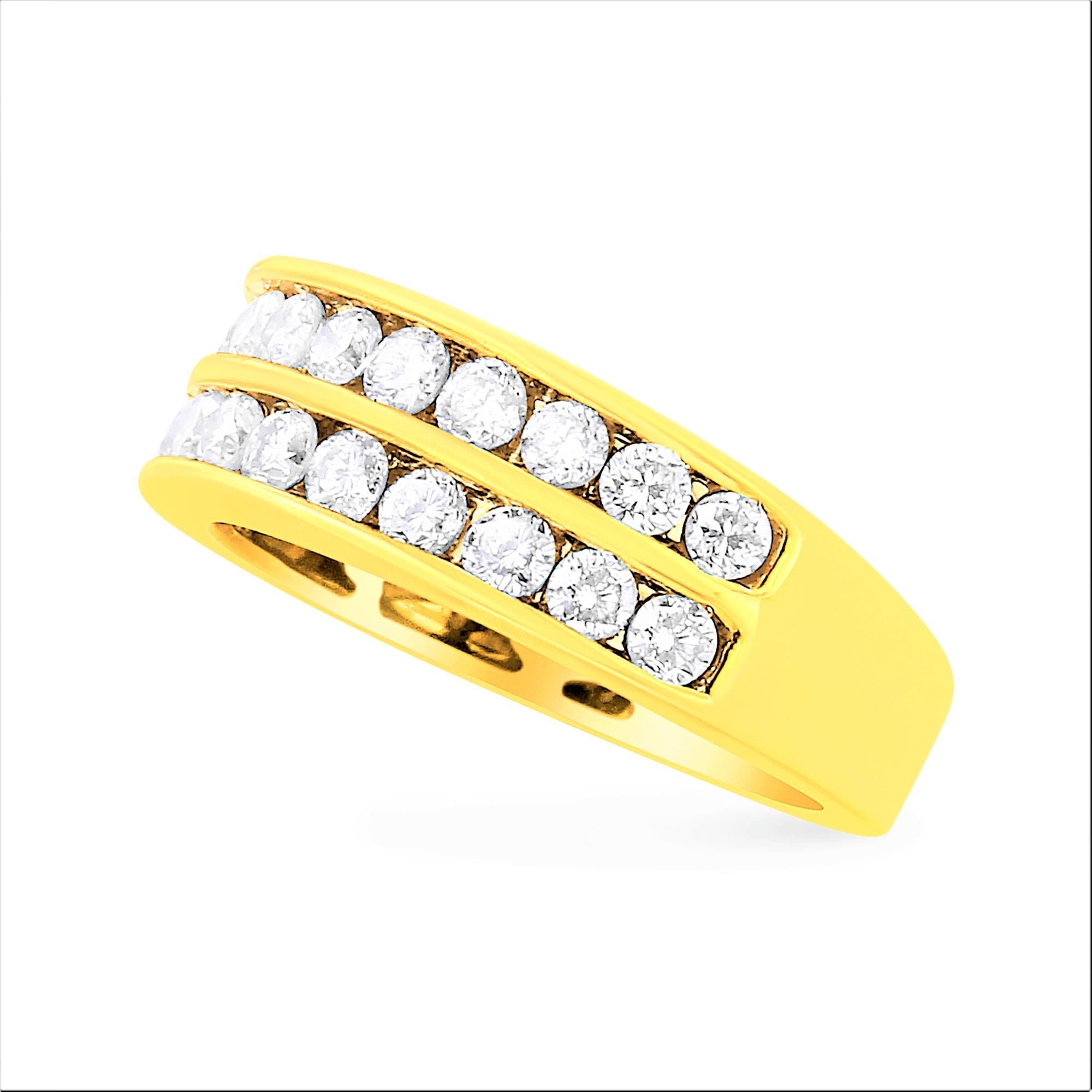 Bague en or jaune 10 carats à deux rangées de diamants