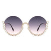 Gloriana - Women Circle Half Frame Oversize Rhinestone Fashion Round Sunglasses