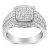 Bague en grappe de diamants en or blanc 10 carats (1 carat au total, couleur HI, clarté I1-I2)