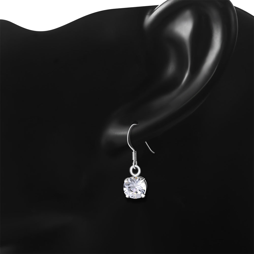 Clear CZ Round Sterling Silver Dangling Earrings