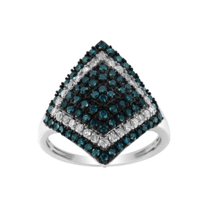 .925 Sterling Silver 1 Cttw White and Treated Blue Diamond Rhombus