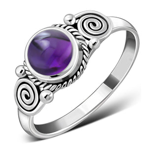 Amethyst Spiral Sterling Silver Ring