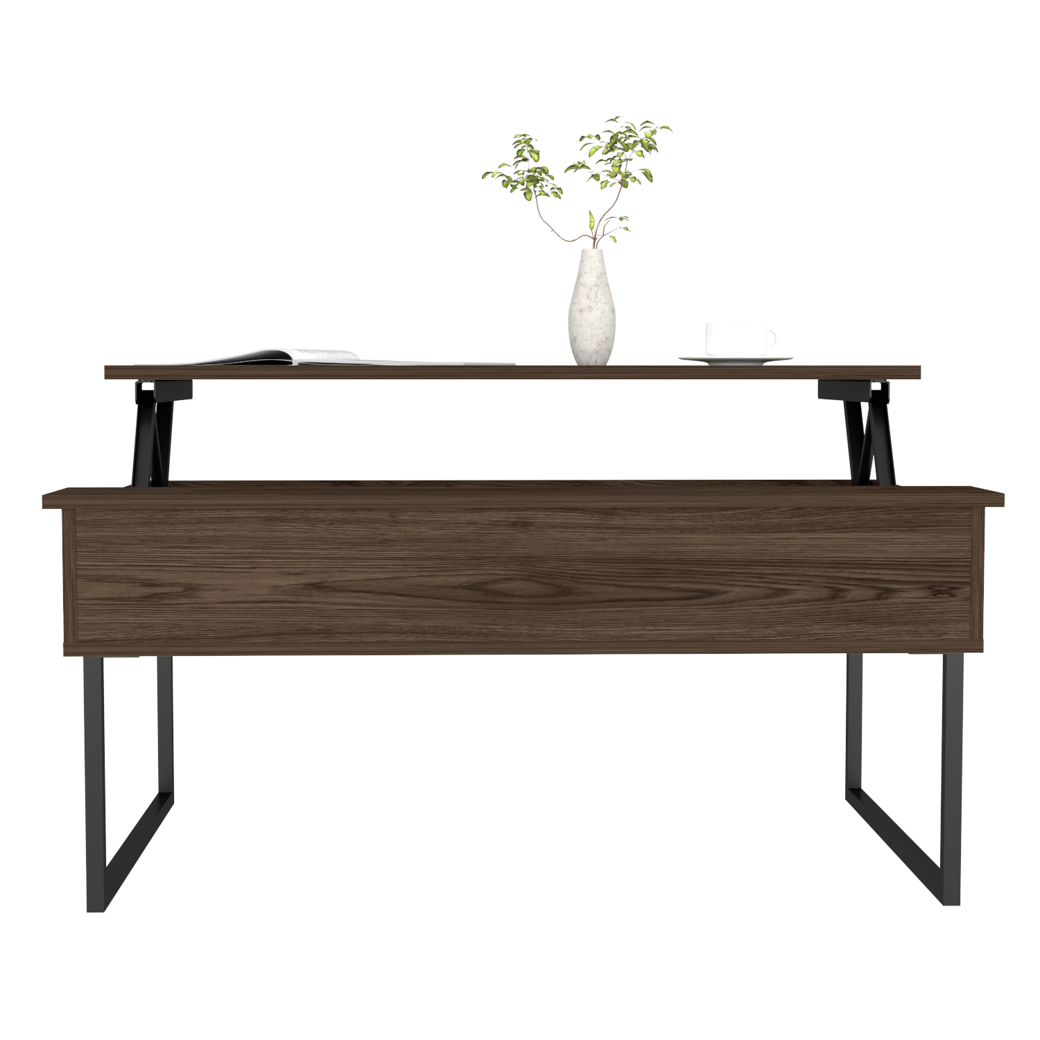 Lift Top Coffee Table Cessarr,Two Legs - Dark Walnut