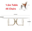 Table moderne en marbre doré italien et 6 chaises en acier inoxydable 