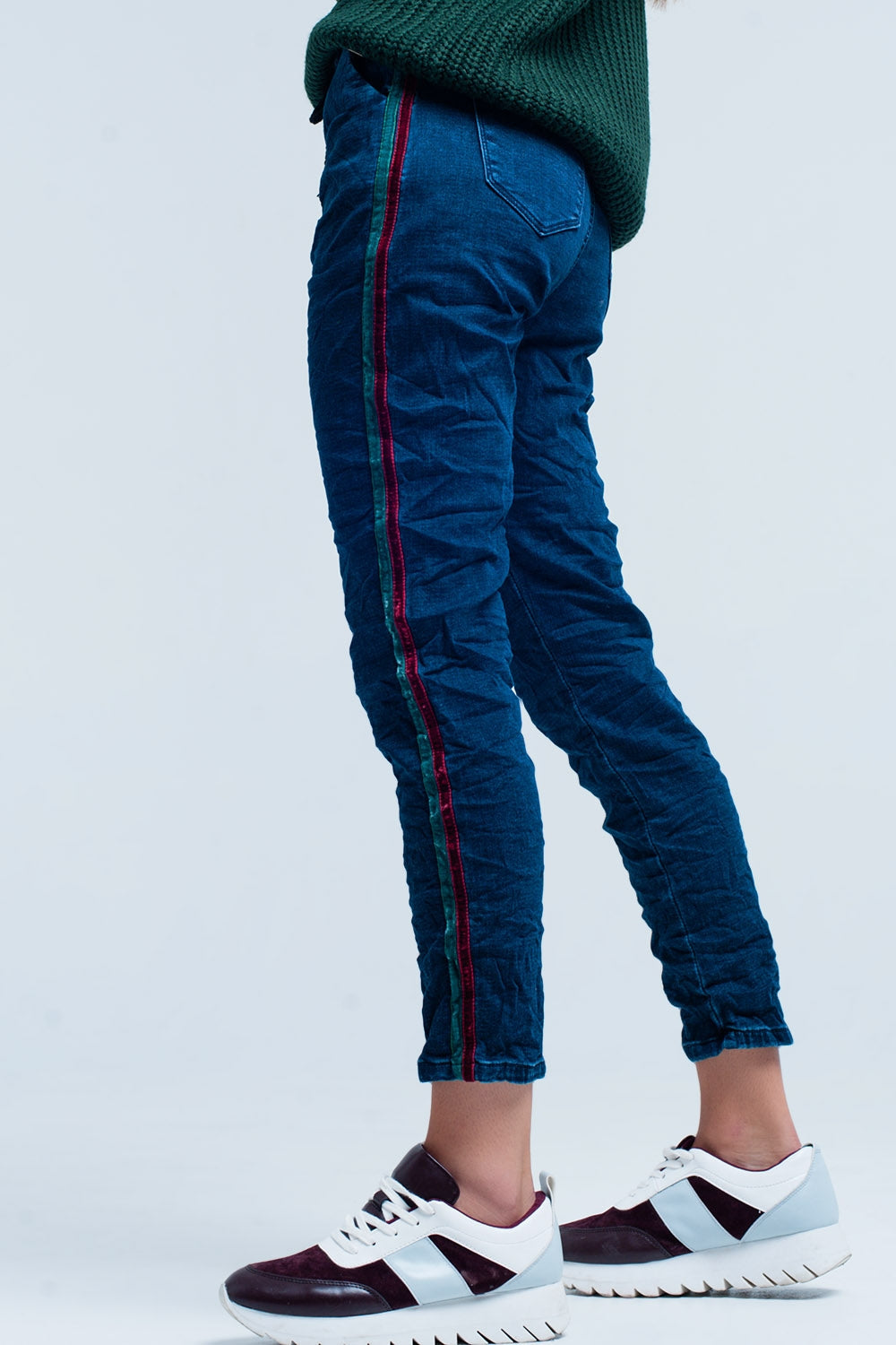 Blue Baggy Jeans Multi-Color Side Stripe