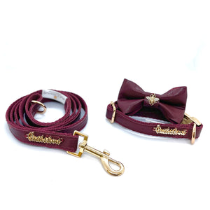 Red Wine Collar, Bow Tie and Leash