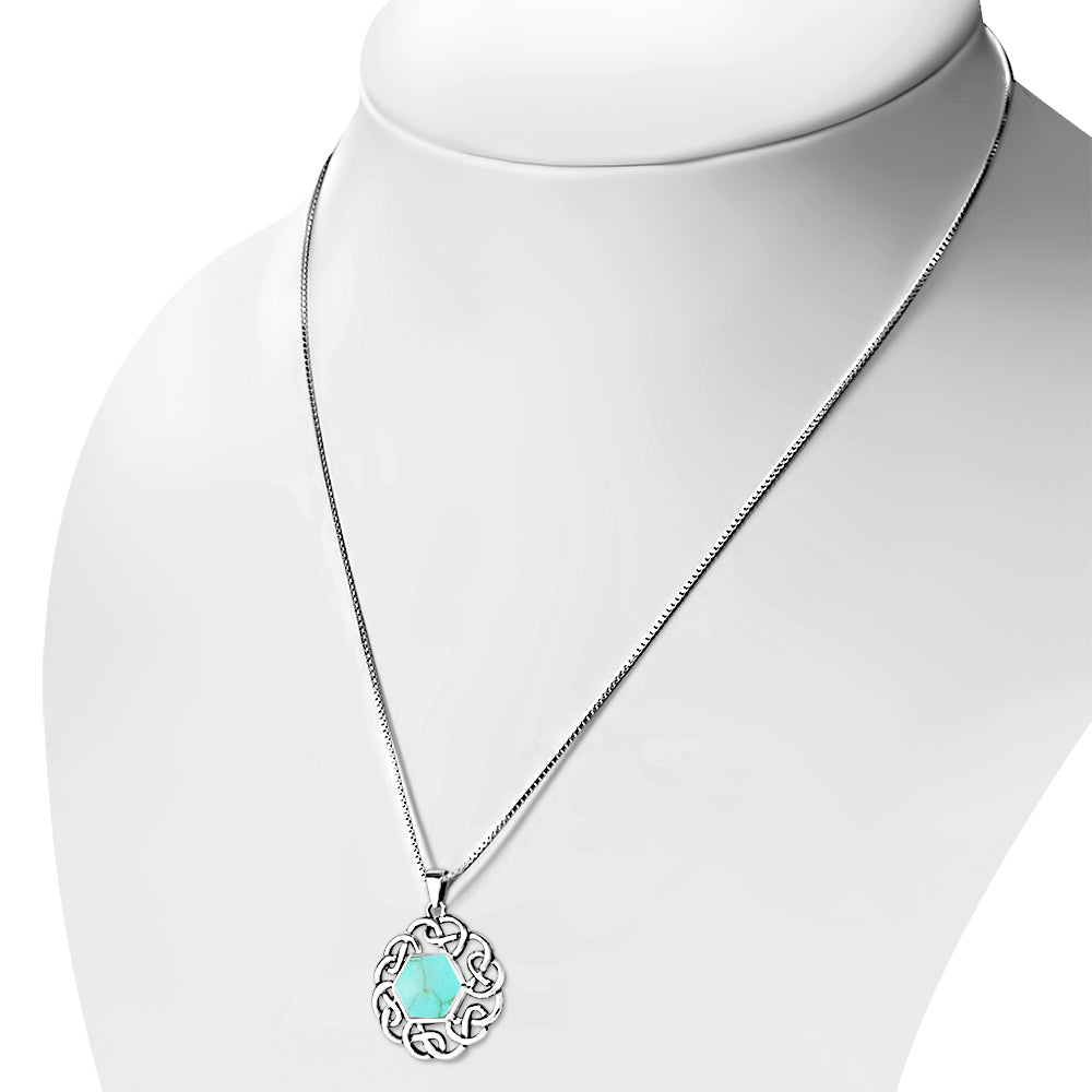 Turquoise Round Celtic Knot Silver Pendant