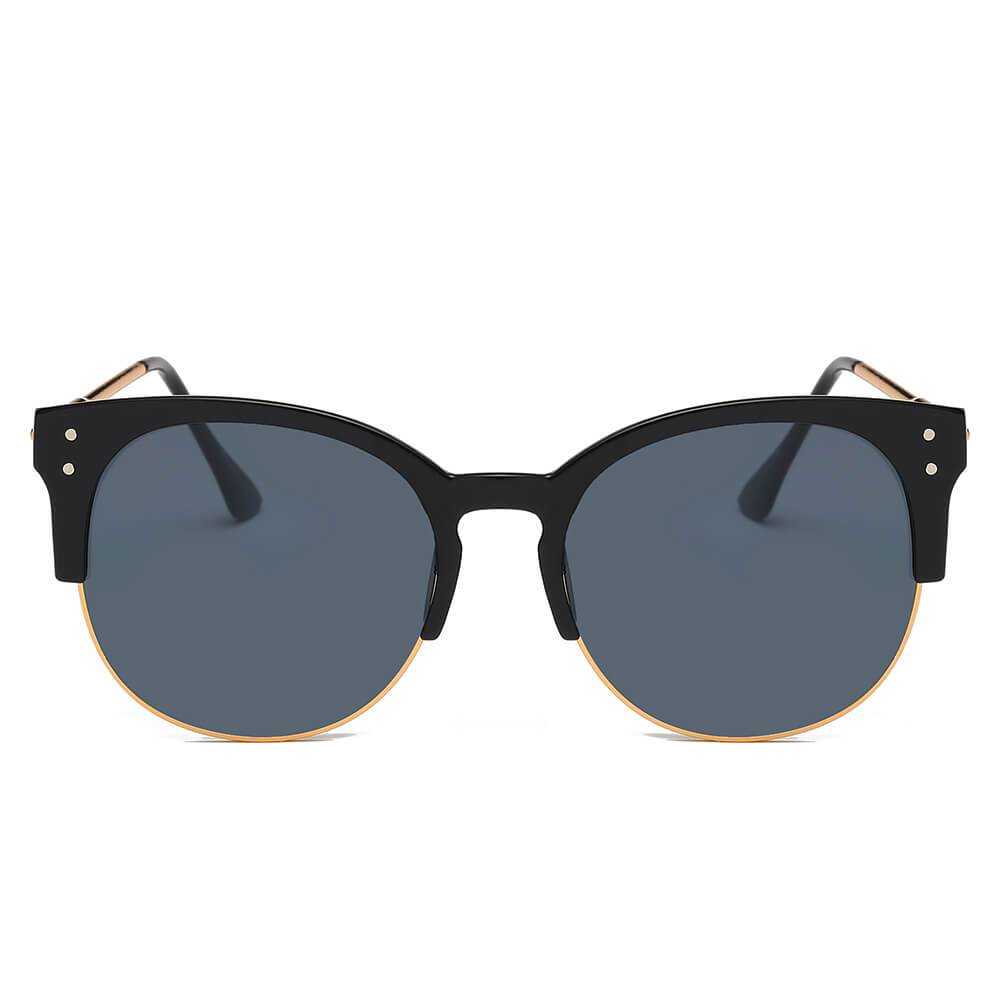 ABANDA |  Round Mirrored Flat Lens Half Frame Sunglasses Circle