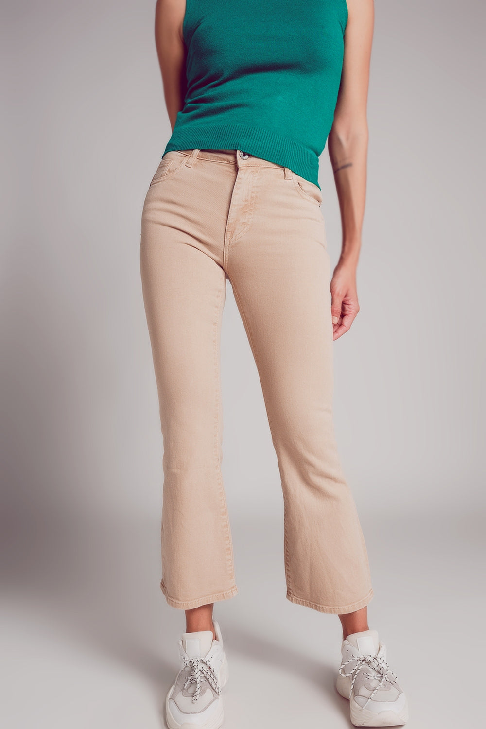 High Waist Flare Jean in Sand