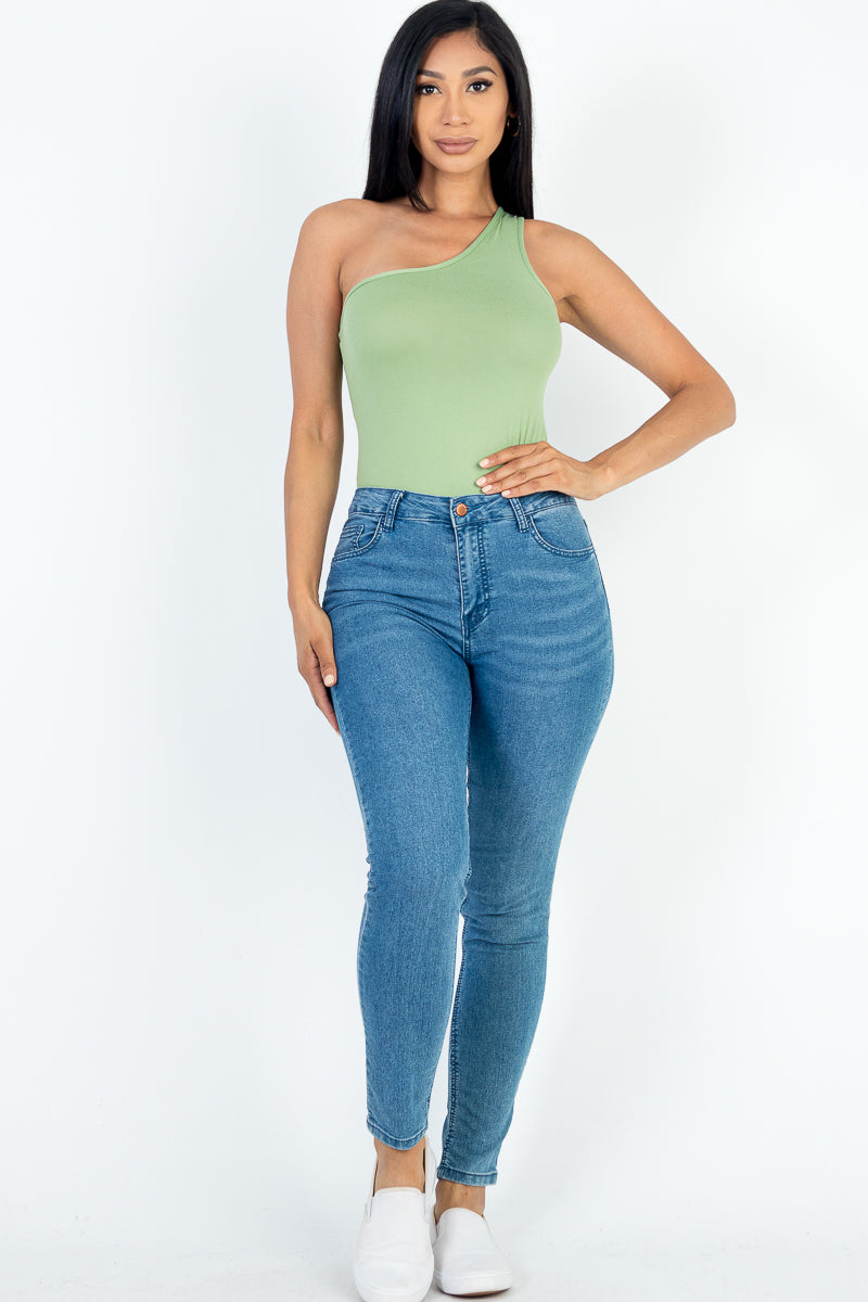 One Shoulder Solid Casual Bodysuit (CAPELLA)