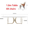 Italian Gold Modern Marble and Stainless Steel Table 6 Chairs