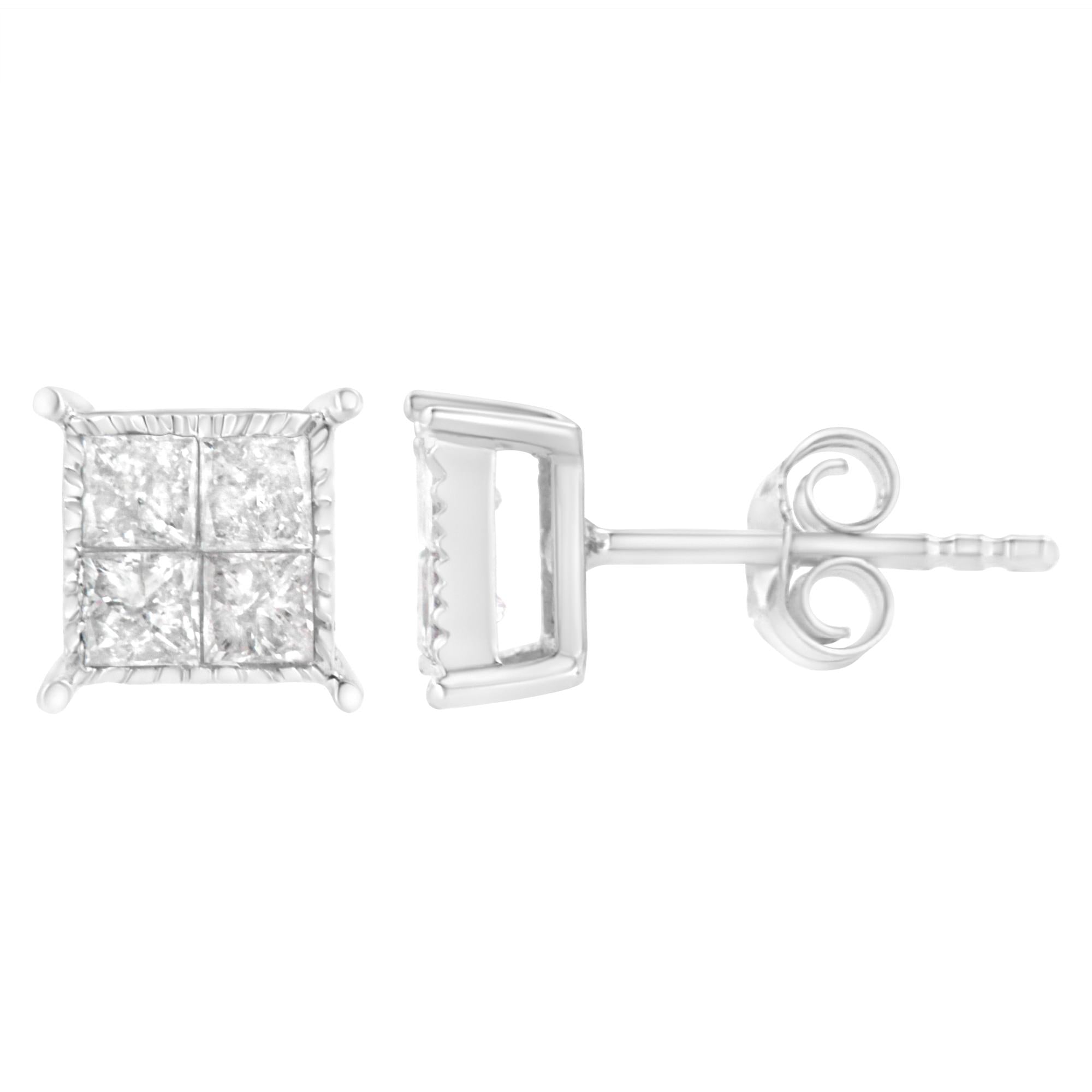 Sterling Silver 3/4 Cttw Composite Diamond Stud Earrings