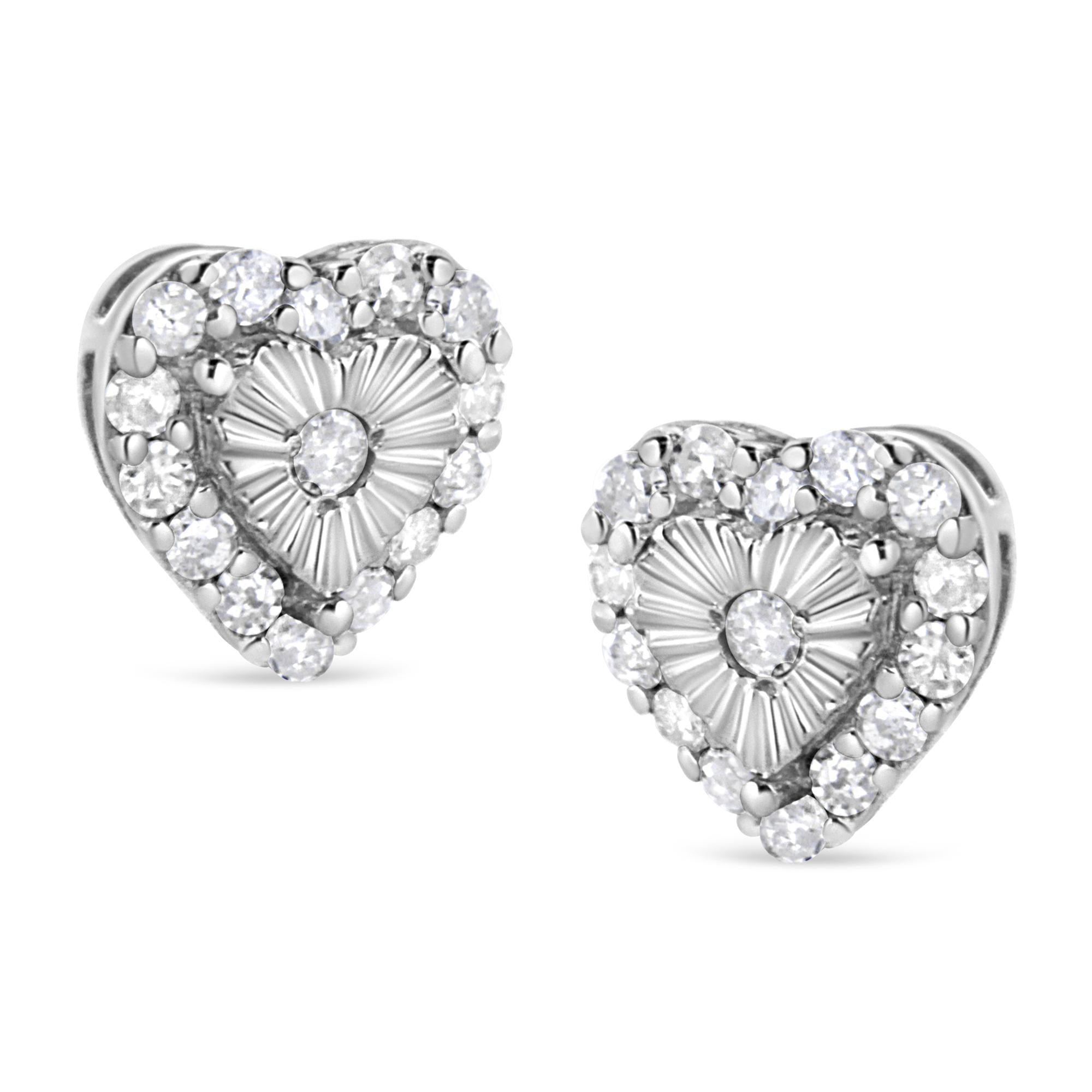 .925 Sterling Silver 1/3 Cttw Miracle Set Round-Cut Diamond Heart Stud Earring