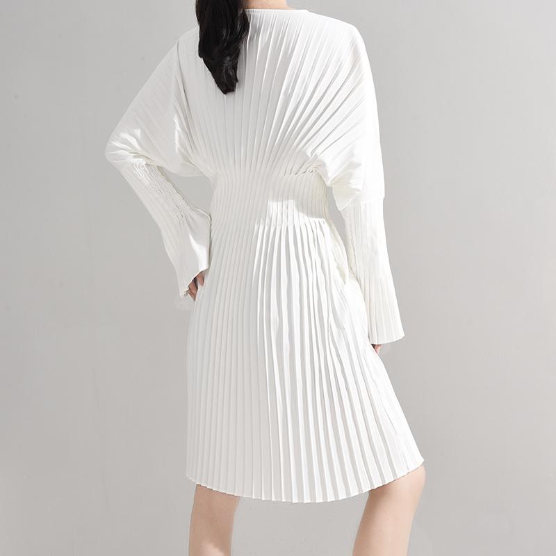 Robe chemise plissée à manches longues Sakiya - Blanc