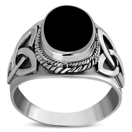 Bague en argent sterling avec onyx noir et nœud de la trinité celtique