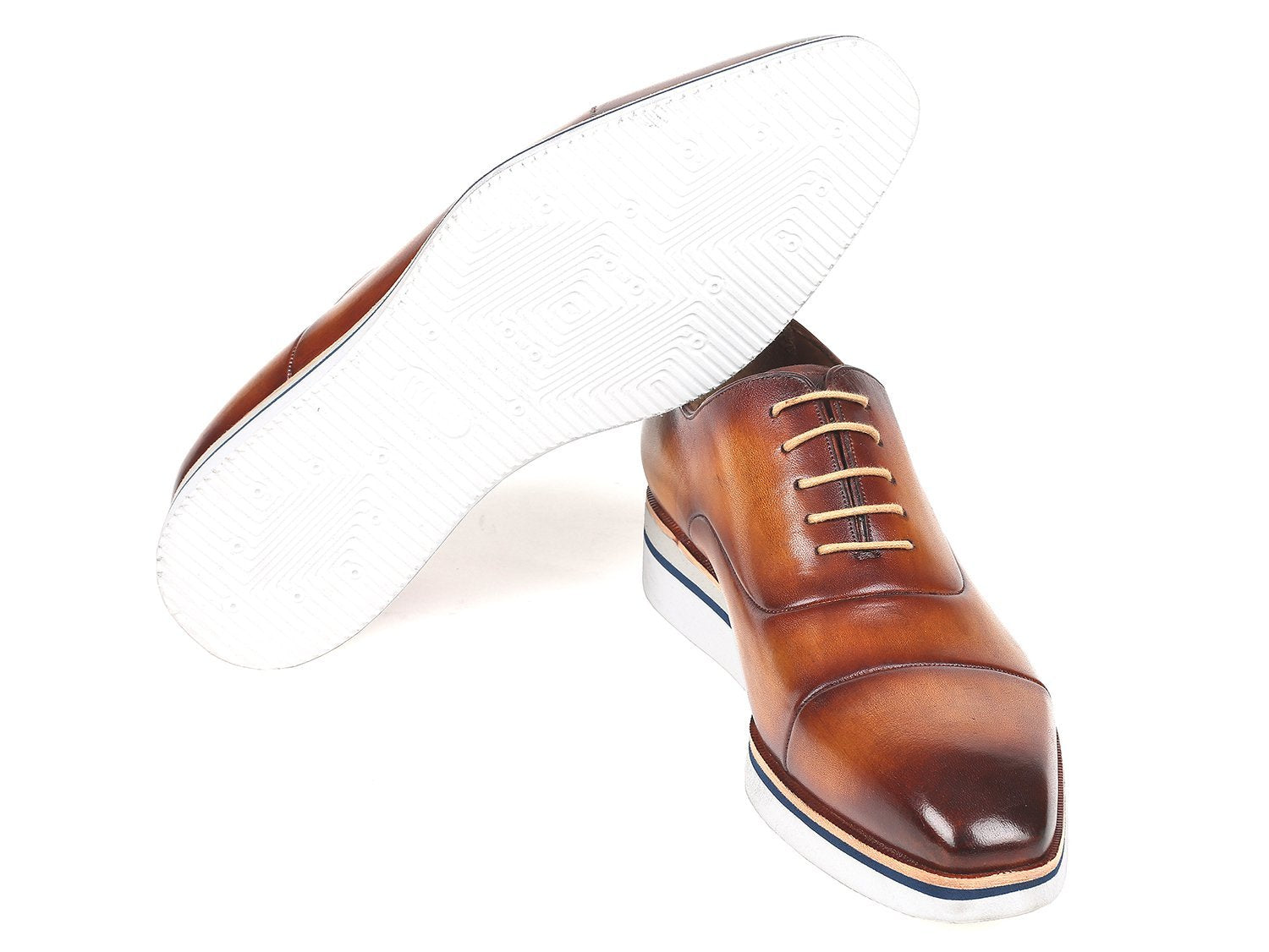 Paul Parkman Oxfords décontractés intelligents pour hommes en cuir marron et camel (ID#185-BRW-LTH)