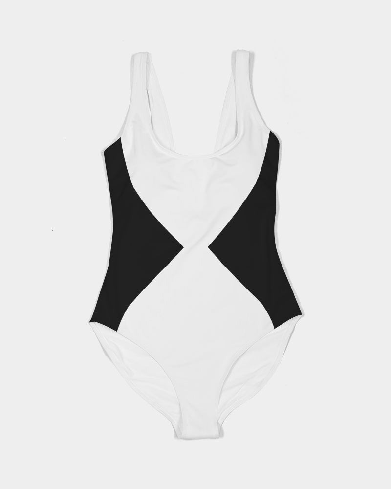 Maillot de bain une pièce graphique Chess noir et blanc pour femme