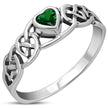 Celtic Knot Green CZ Heart Silver Ring