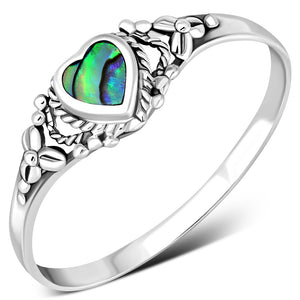 Heart Abalone Sea Shell Silver Ring