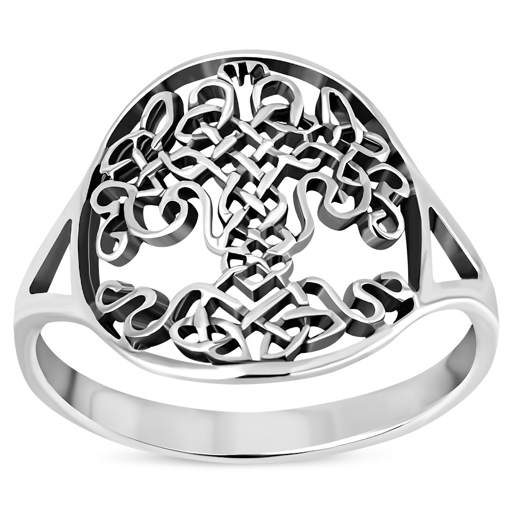 Bague arbre de vie en argent sterling uni avec nœud celtique