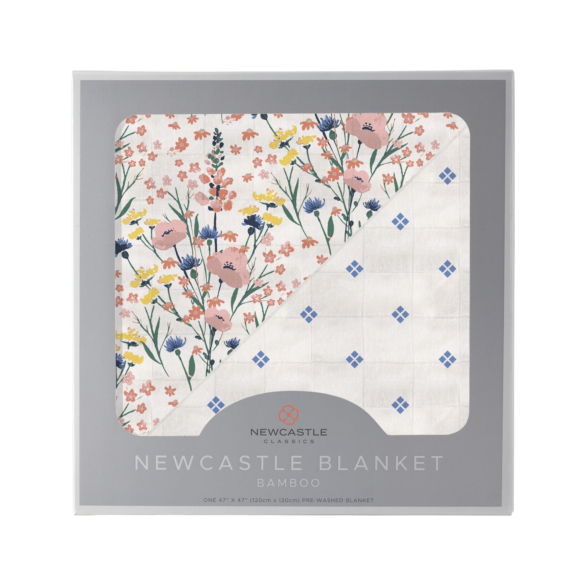 Couverture Newcastle en bambou à pois et fleurs sauvages et pervenche