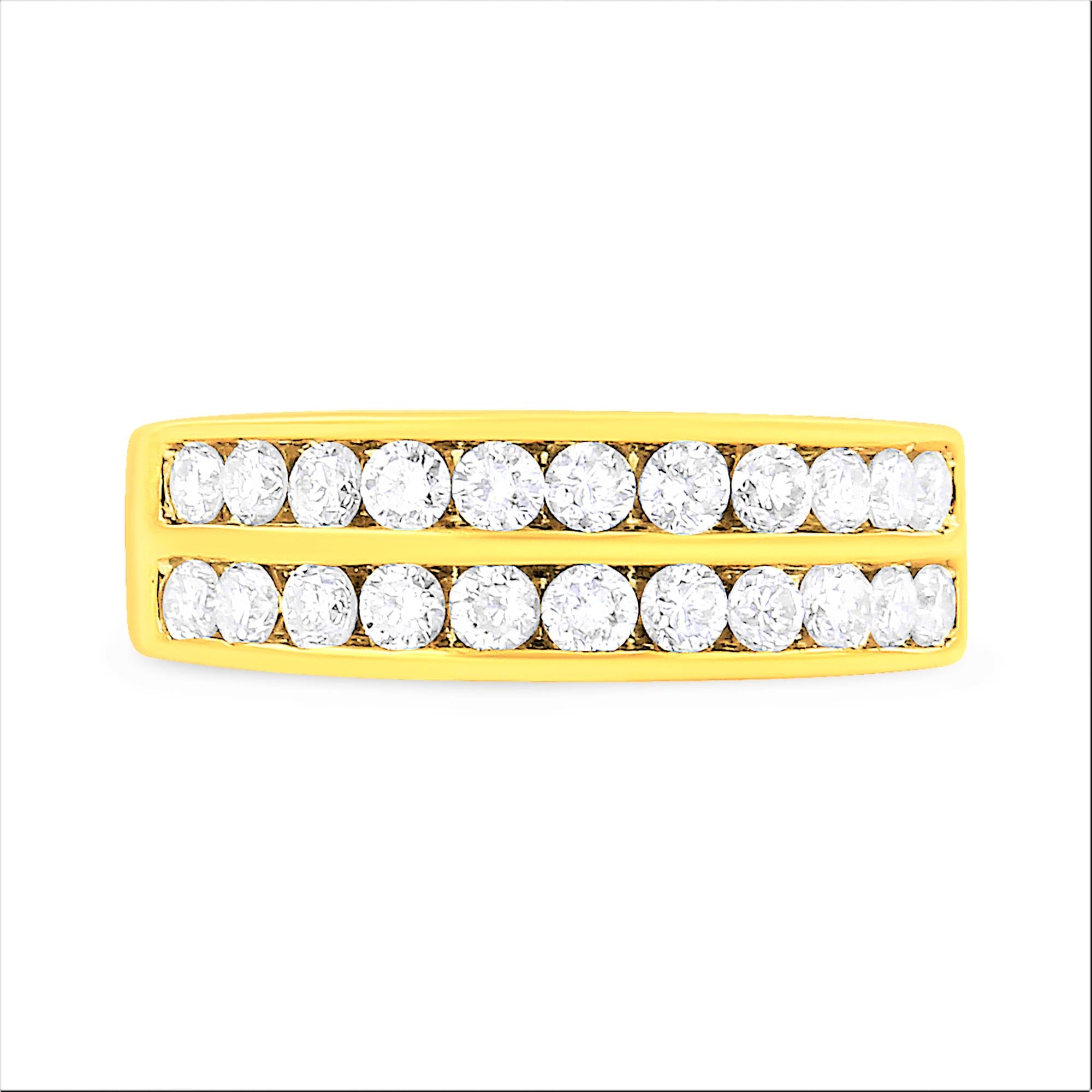 Bague en or jaune 10 carats à deux rangées de diamants