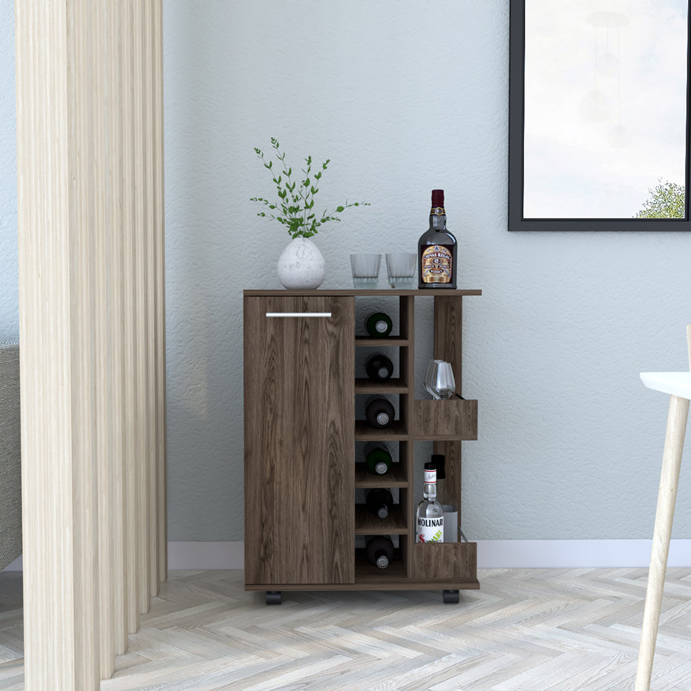 Bar Cart Wells, Four Casters - Dark Walnut