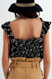 Frill Strap Cami Top in Black Ditsy Floral Print