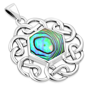 Abalone Shell Round Celtic Knot Silver Pendant